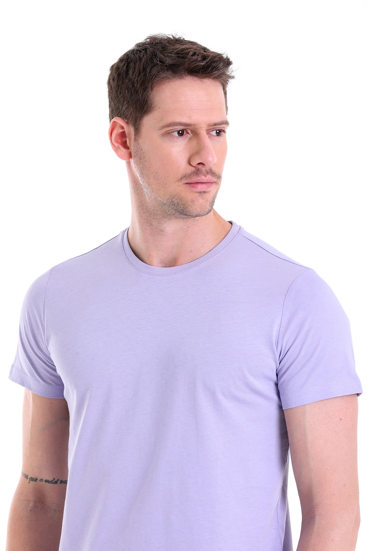 Regular Fit Lilac Basic Cotton Crew Neck T-Shirt - SAYKI