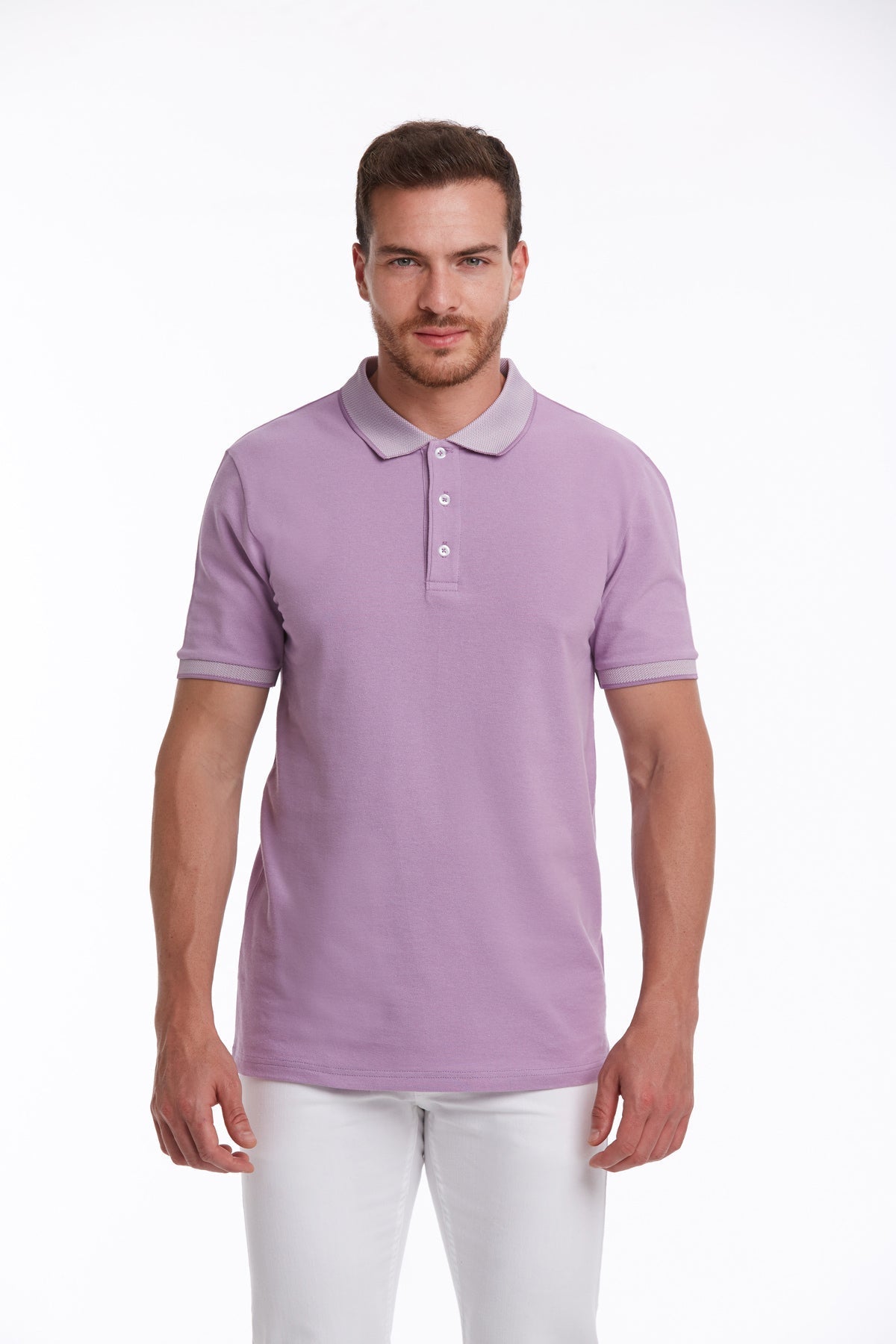 Regular Fit Lilac Basic Cotton Polo T-Shirt - SAYKI