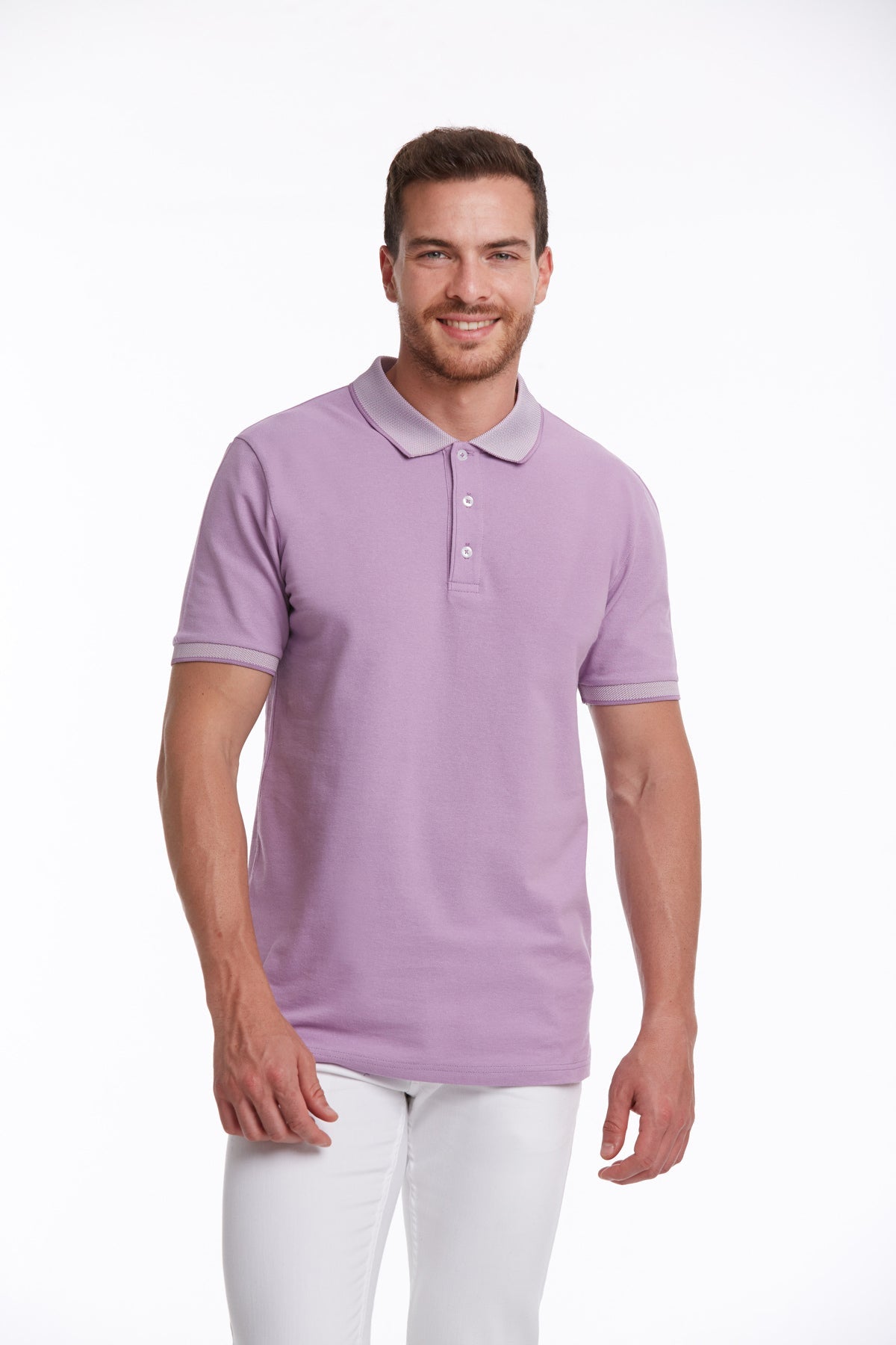 Regular Fit Lilac Basic Cotton Polo T-Shirt - SAYKI
