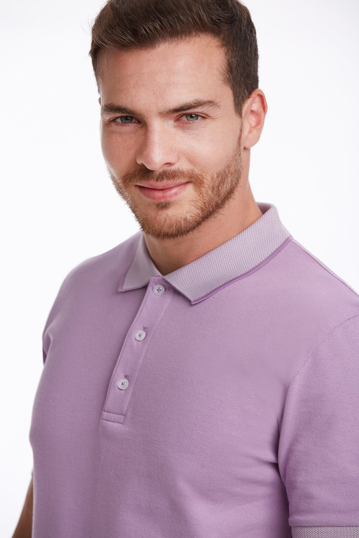 Regular Fit Lilac Basic Cotton Polo T-Shirt - SAYKI
