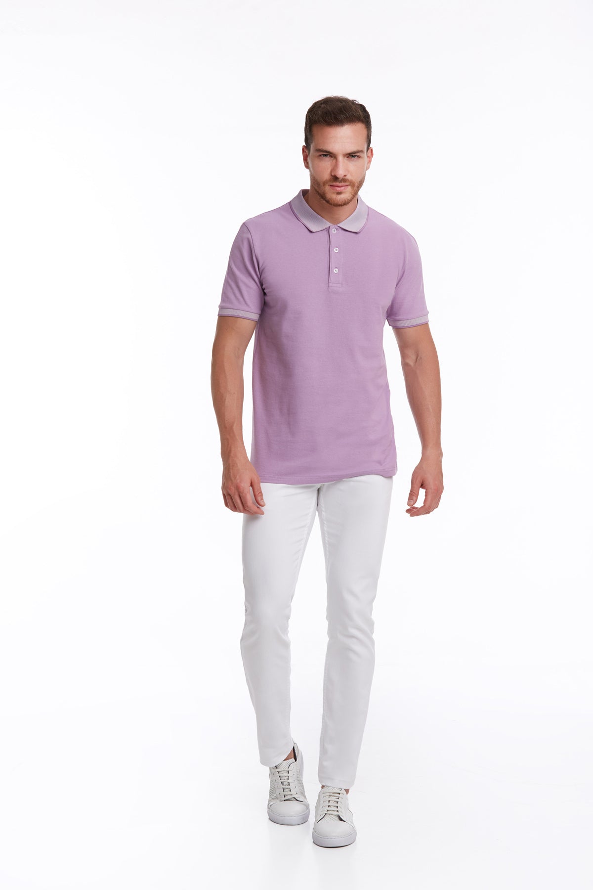 Regular Fit Lilac Basic Cotton Polo T-Shirt - SAYKI