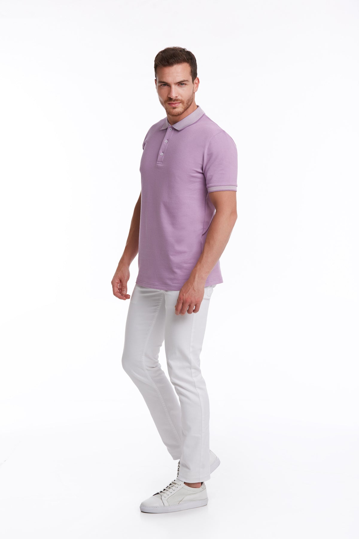 Regular Fit Lilac Basic Cotton Polo T-Shirt - SAYKI