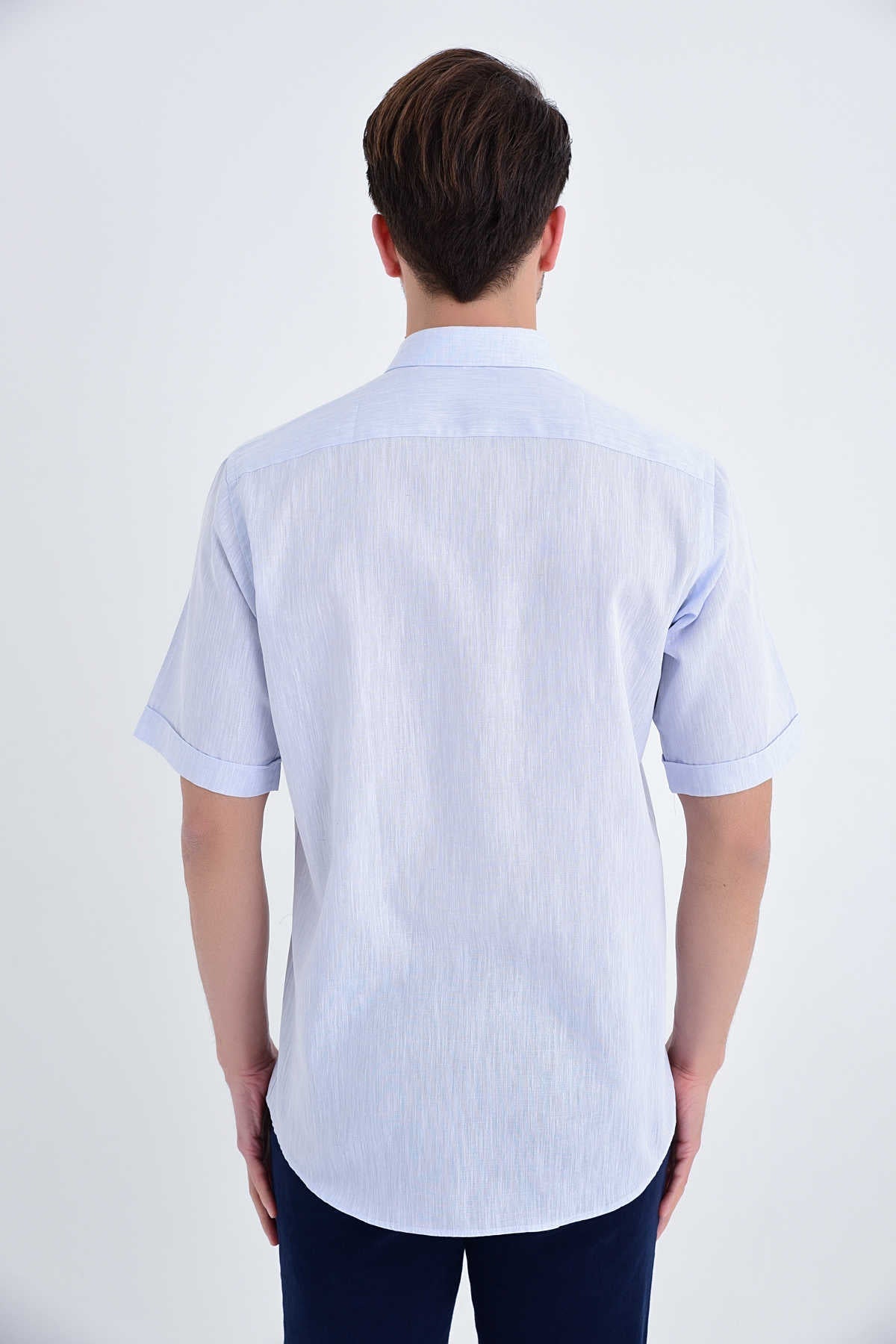 Regular Fit Linen & Cotton Blend Ice Blue Casual Shirt