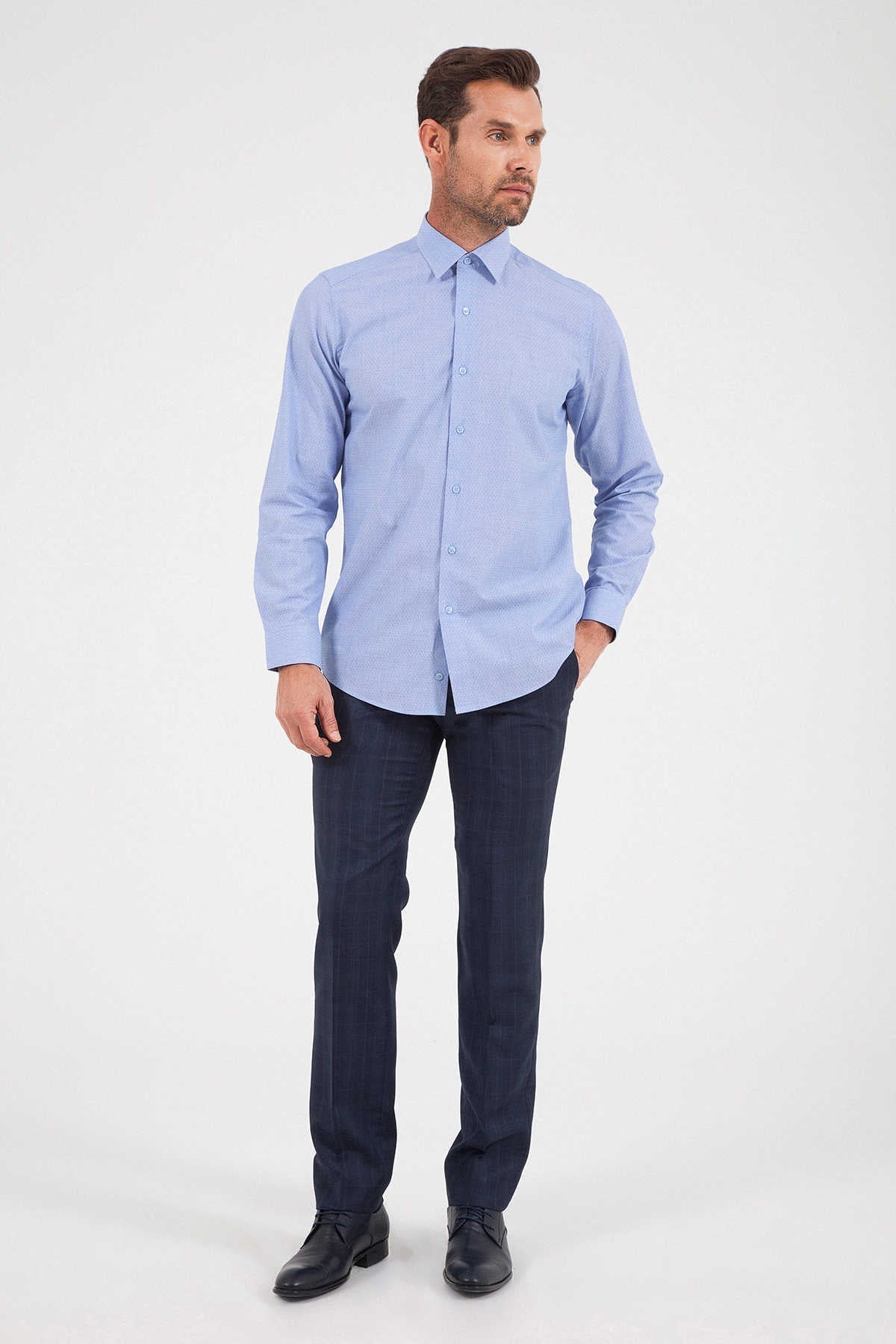 Regular Fit Long Sleeve Cotton Blue Casual Shirt - SAYKI