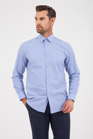 Regular Fit Long Sleeve Cotton Blue Casual Shirt - SAYKI