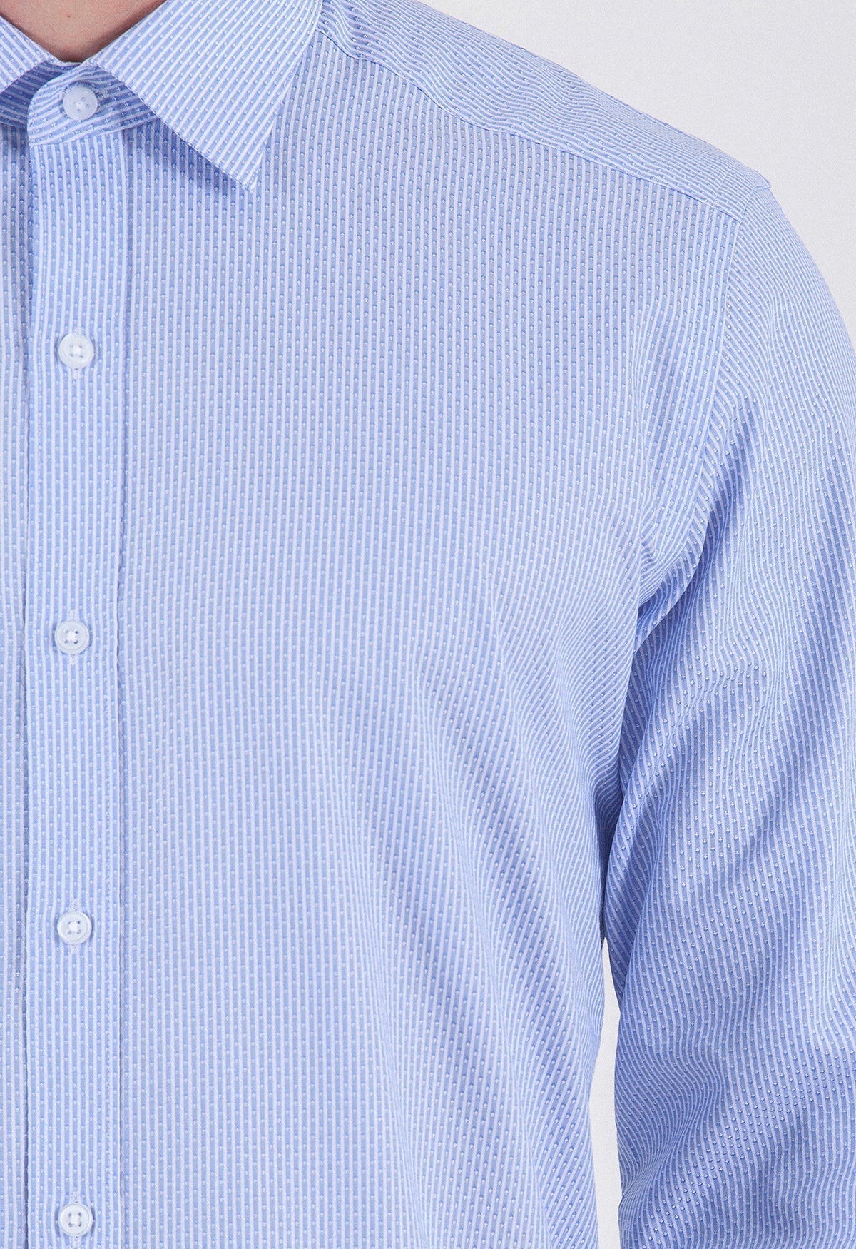 Regular Fit Long Sleeve Cotton Blue Dress Shirt - SAYKI