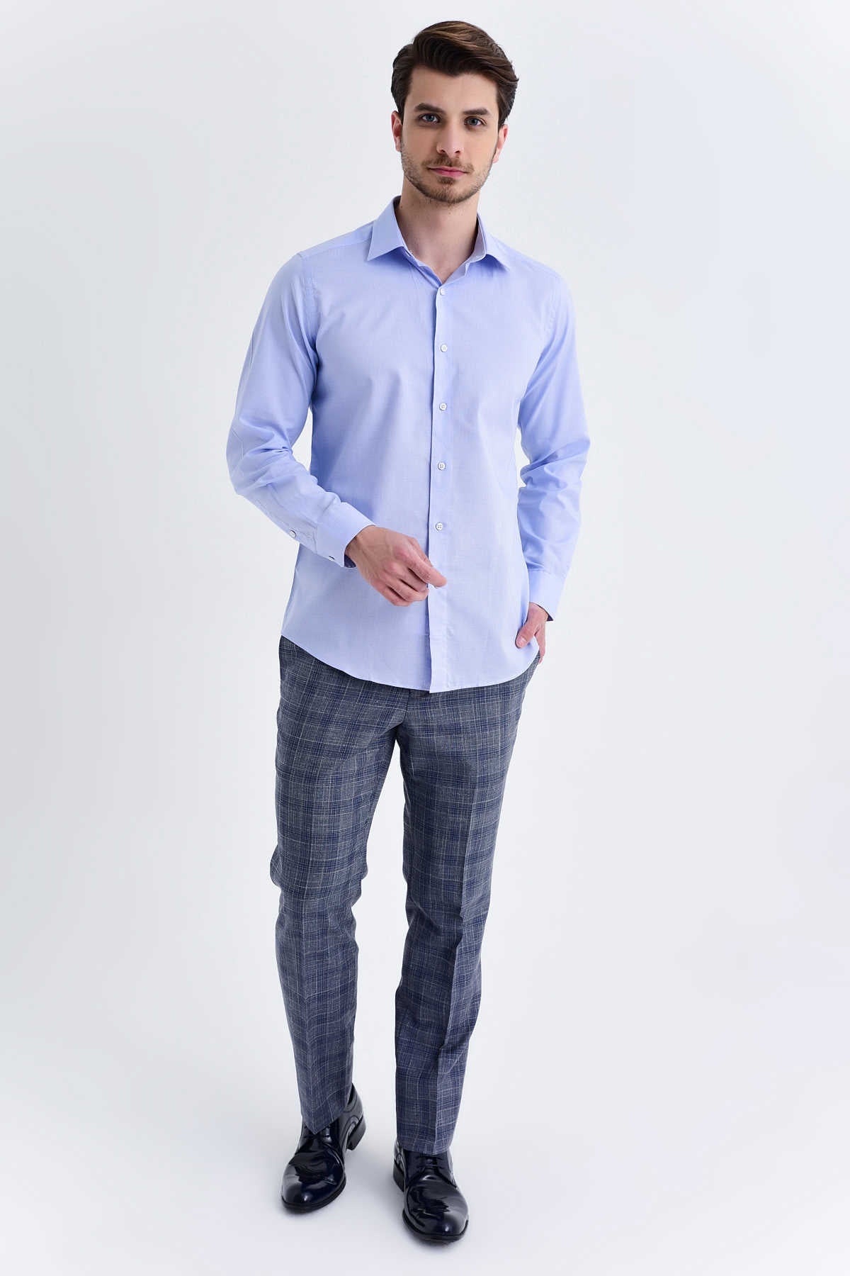 Regular Fit Long Sleeve Cotton Light Blue Casual Shirt