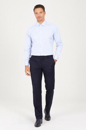 Regular Fit Long Sleeve Plain Cotton Blue Dress Shirt