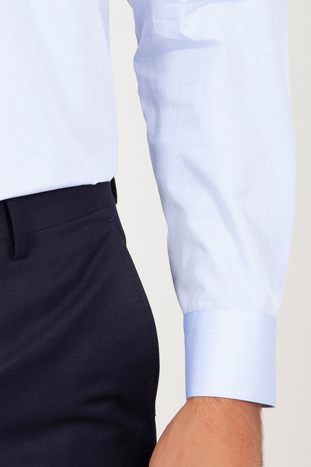 Regular Fit Long Sleeve Plain Cotton Blue Dress Shirt