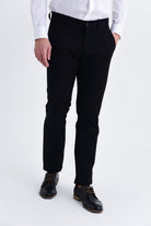 Regular Fit Low Waist Black Cotton Casual Pants - SAYKI