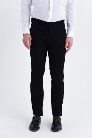 Regular Fit Low Waist Black Cotton Casual Pants - SAYKI