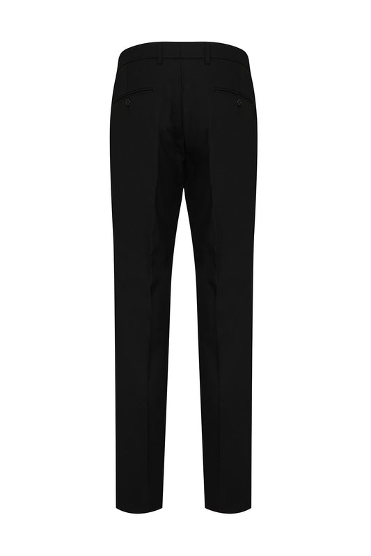 Regular Fit Low Waist Black Wool Dress Pants - SAYKI