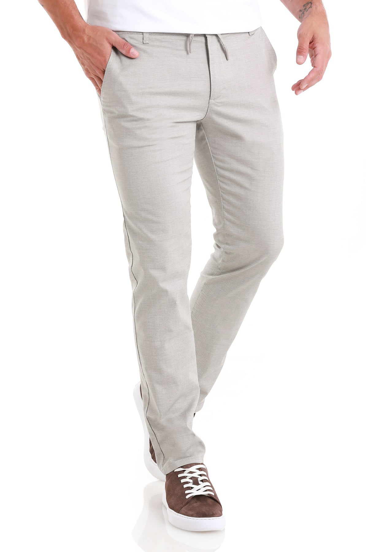 Regular Fit Low Waist Cotton Blend Light Gray Jogger - SAYKI