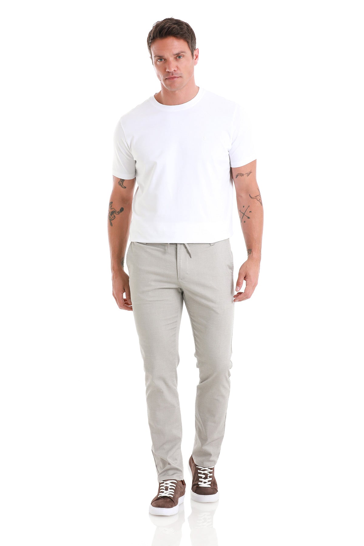 Regular Fit Low Waist Cotton Blend Light Gray Jogger - SAYKI