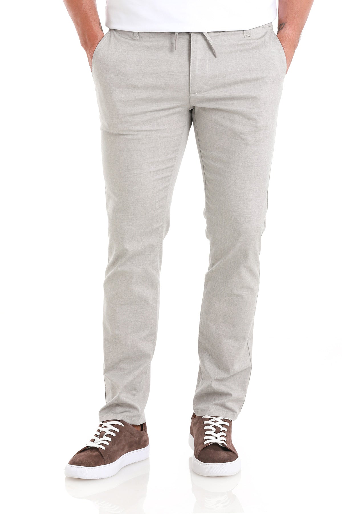 Regular Fit Low Waist Cotton Blend Light Gray Jogger - SAYKI