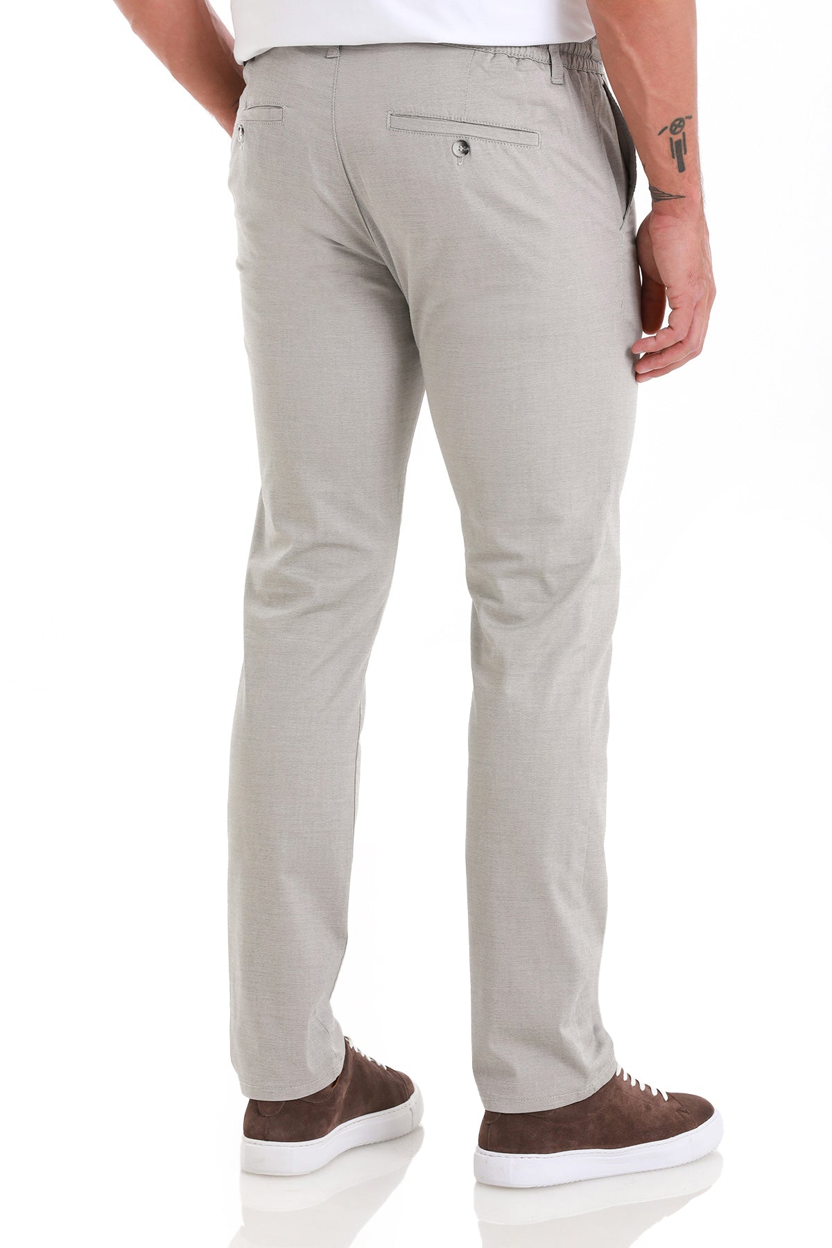 Regular Fit Low Waist Cotton Blend Light Gray Jogger - SAYKI