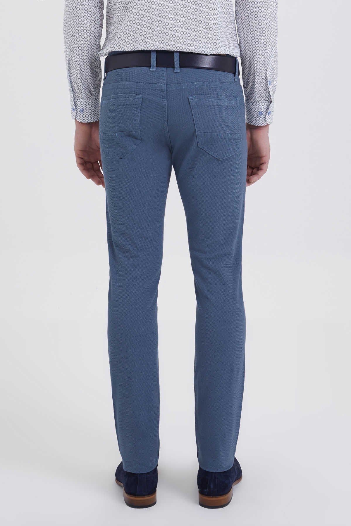 Regular Fit Low Waist Cotton Light Blue Casual Pants - SAYKI