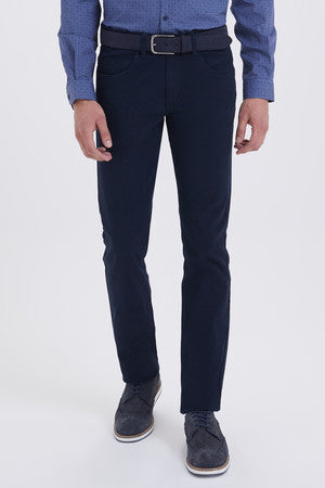 Regular Fit Low Waist Cotton Navy Casual Pants - SAYKI