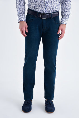 Regular Fit Low Waist Cotton Navy Denim Jeans - SAYKI
