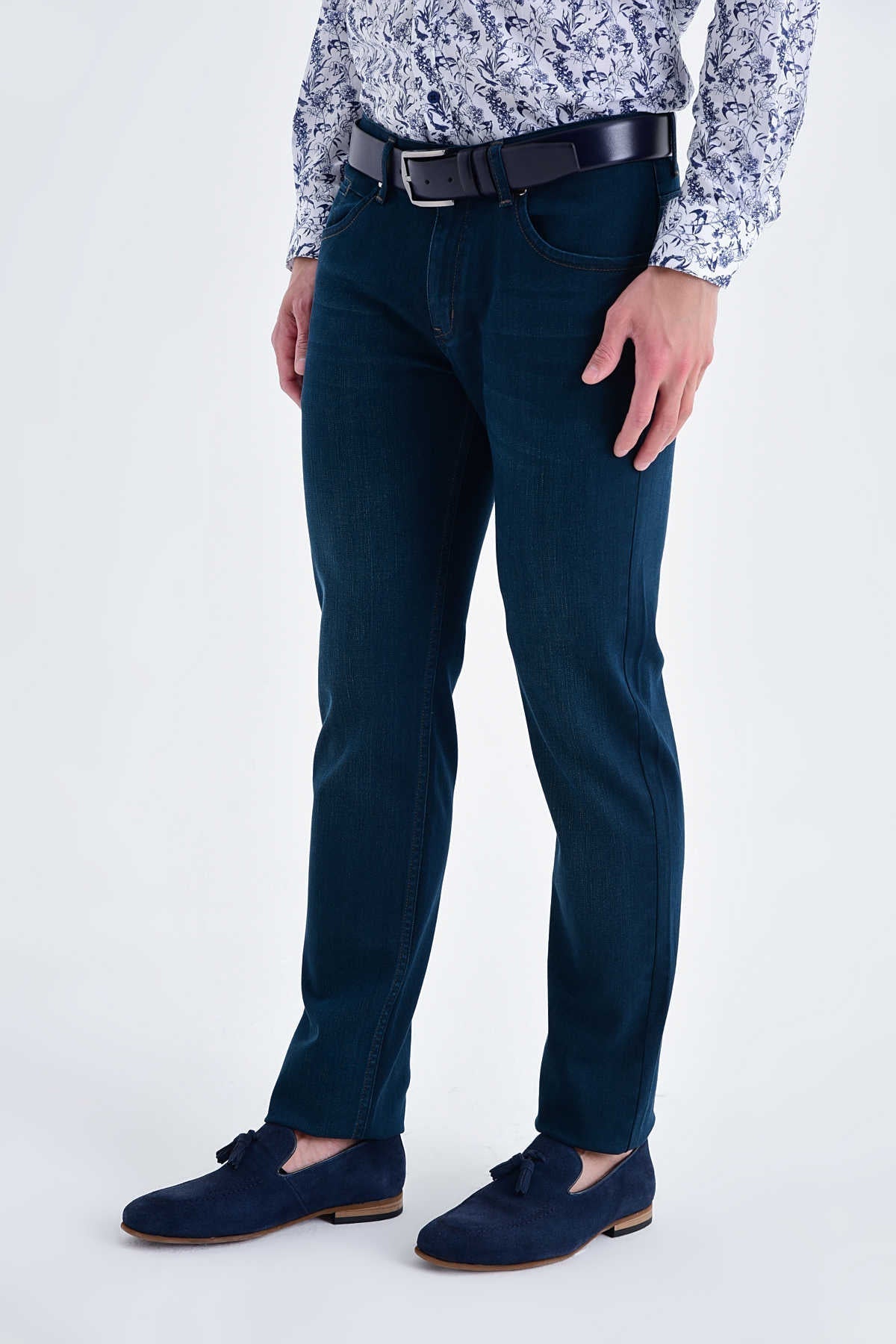 Regular Fit Low Waist Cotton Navy Denim Jeans - SAYKI