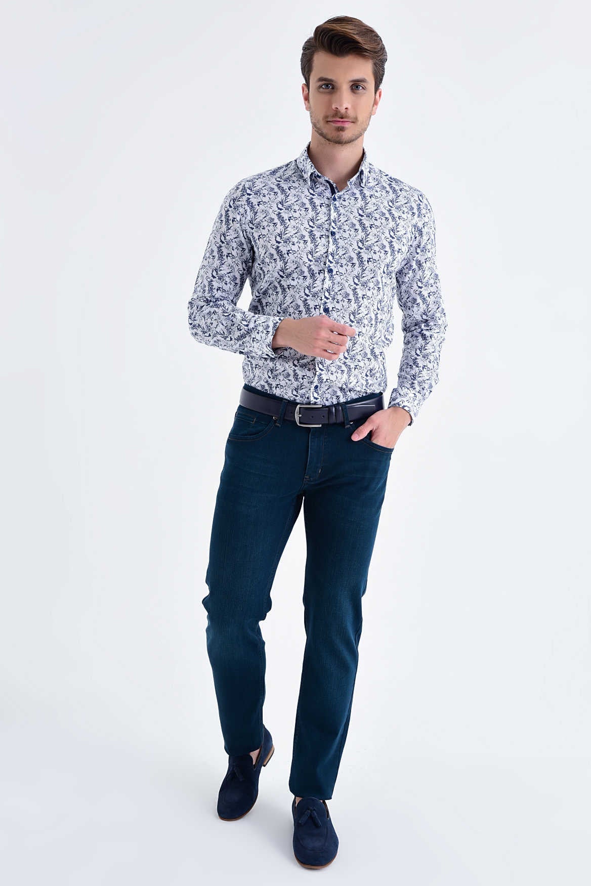 Regular Fit Low Waist Cotton Navy Denim Jeans - SAYKI