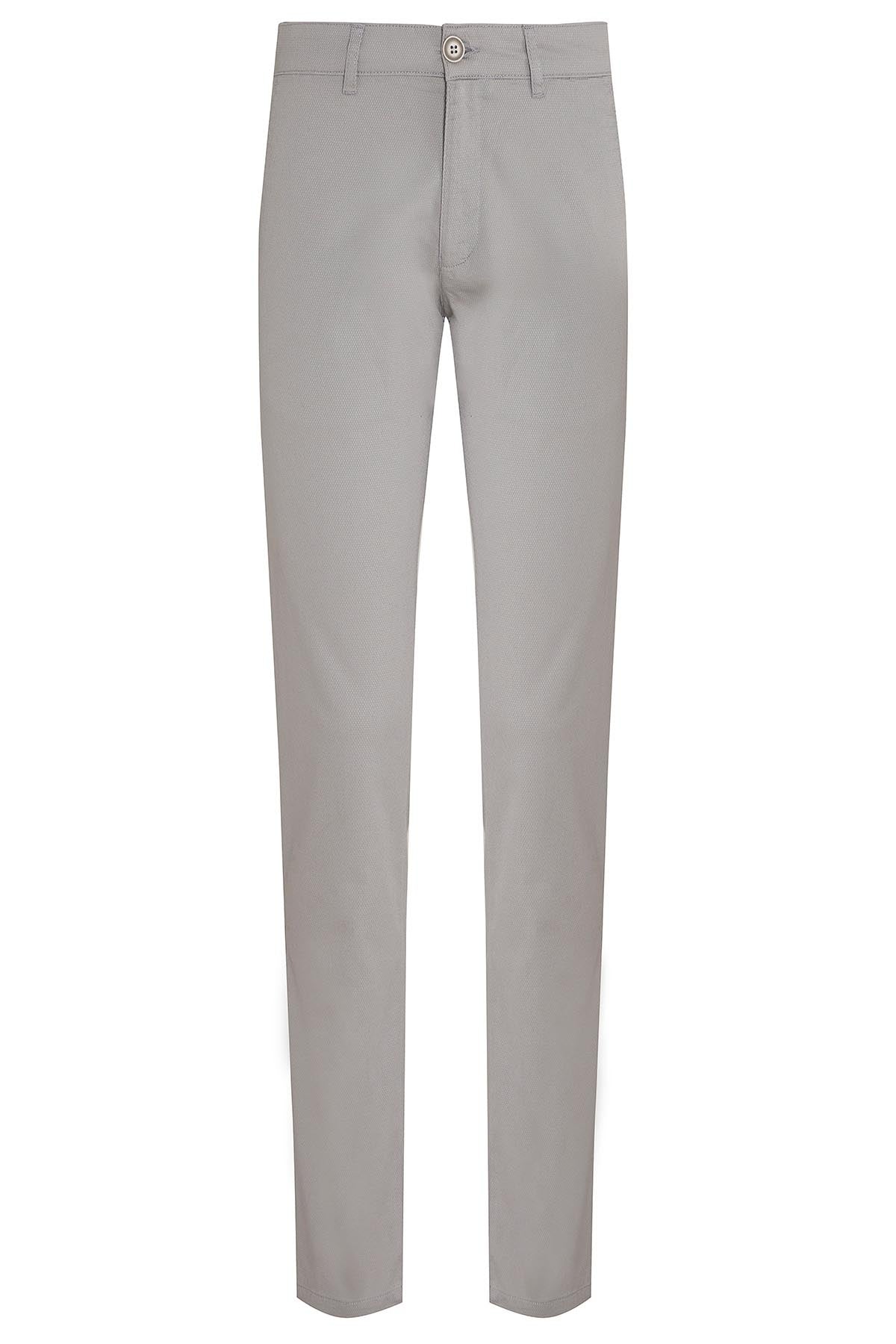 Regular Fit Low Waist Light Gray Cotton Casual Pants - SAYKI