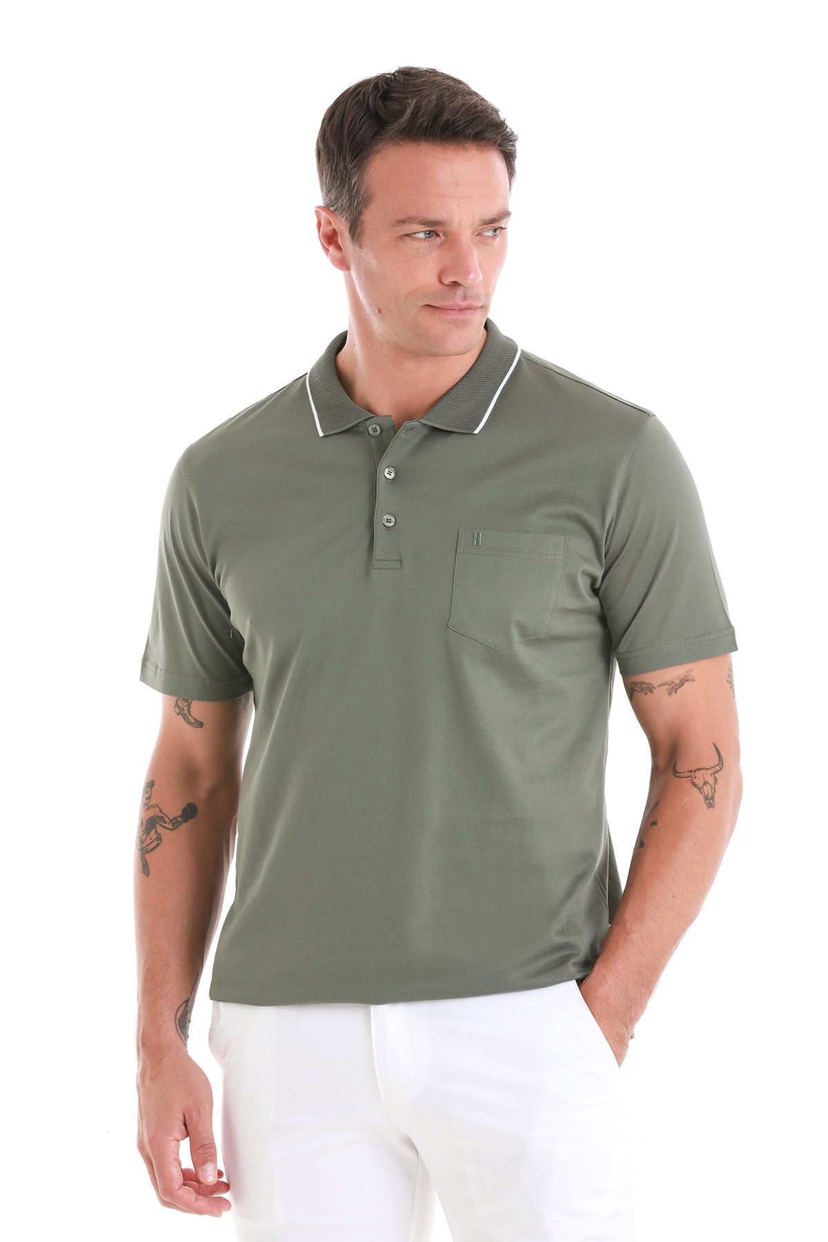 Regular Fit Mercezired Cotton Khaki Polo T-Shirt - SAYKI