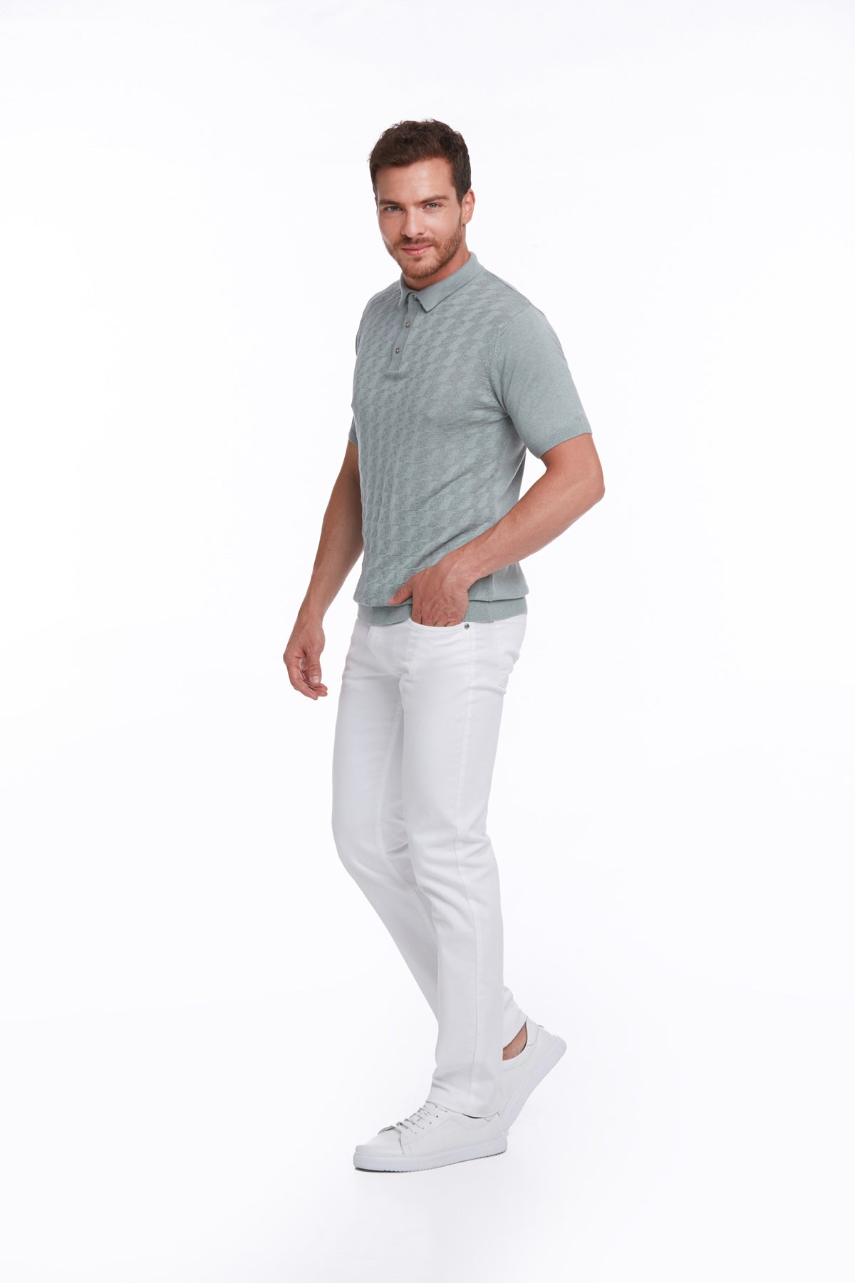 Regular Fit Mint Cotton Blend Polo T-Shirt - SAYKI