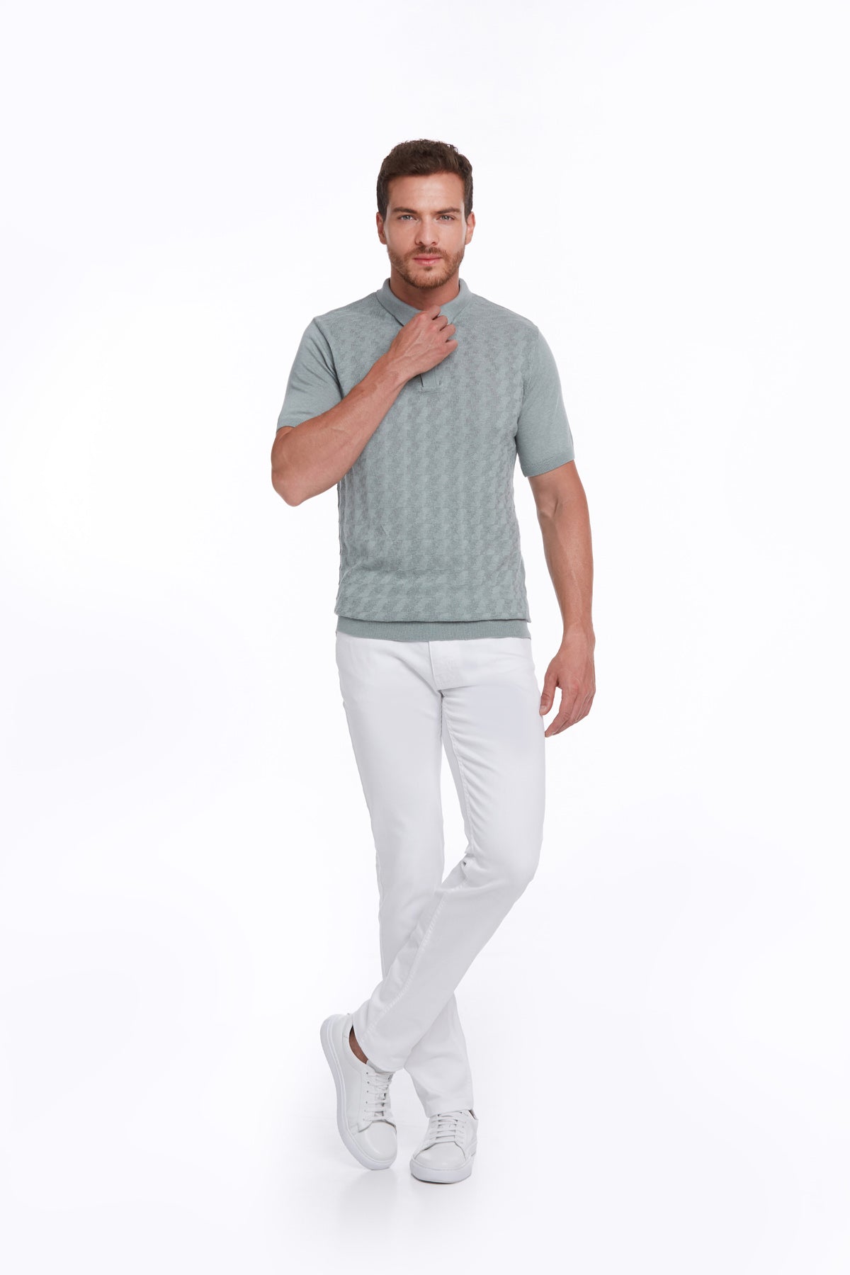 Regular Fit Mint Cotton Blend Polo T-Shirt - SAYKI