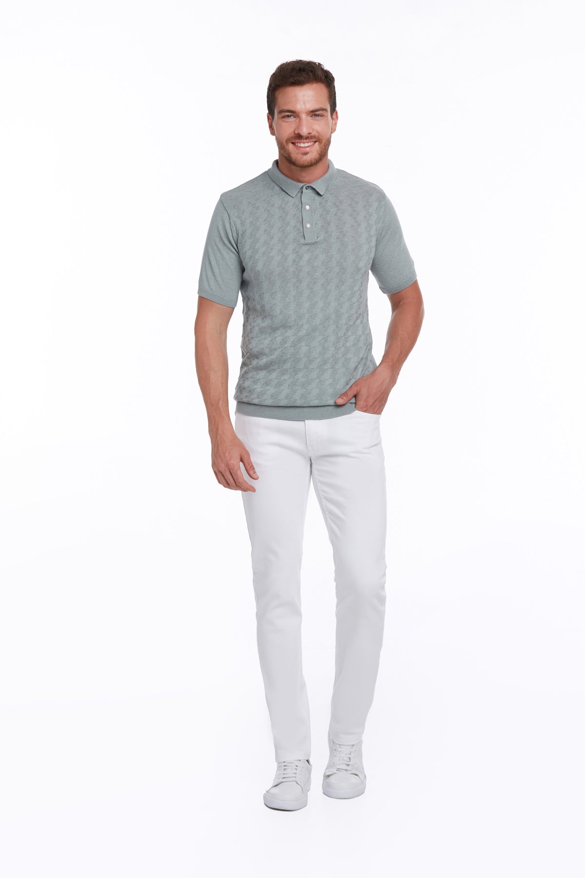Regular Fit Mint Cotton Blend Polo T-Shirt - SAYKI