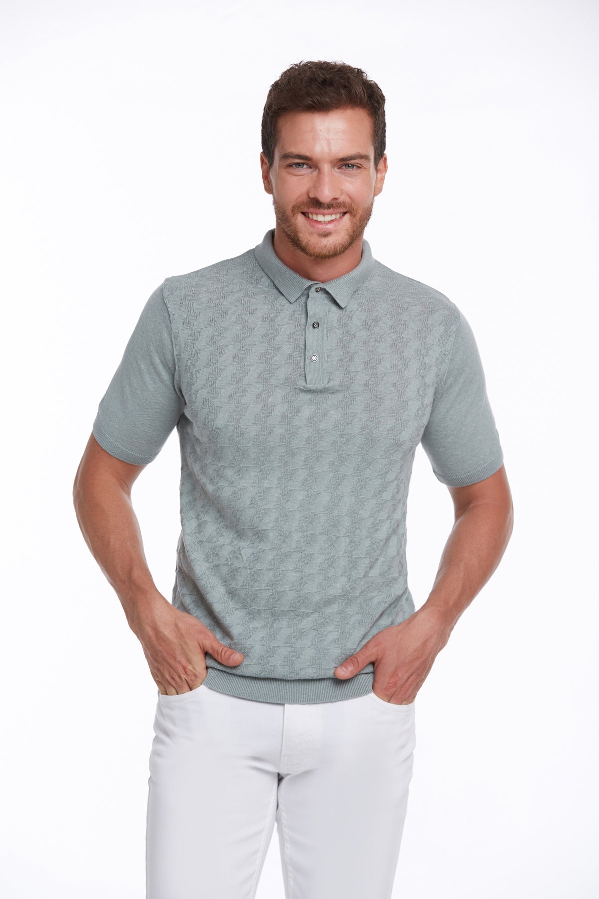 Regular Fit Mint Cotton Blend Polo T-Shirt - SAYKI