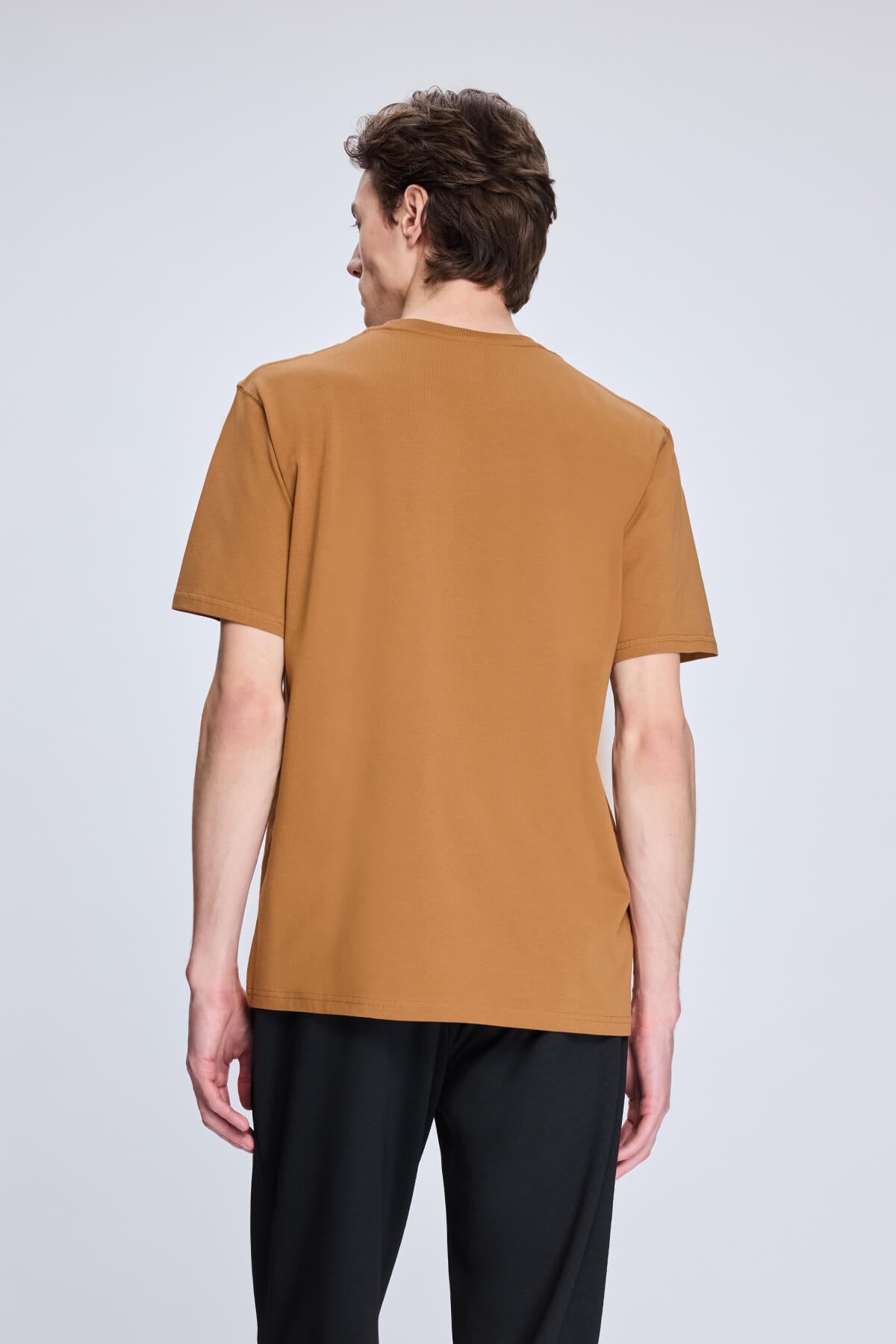 Regular Fit Mustard Cotton Blend Crewneck T-Shirt - SAYKI