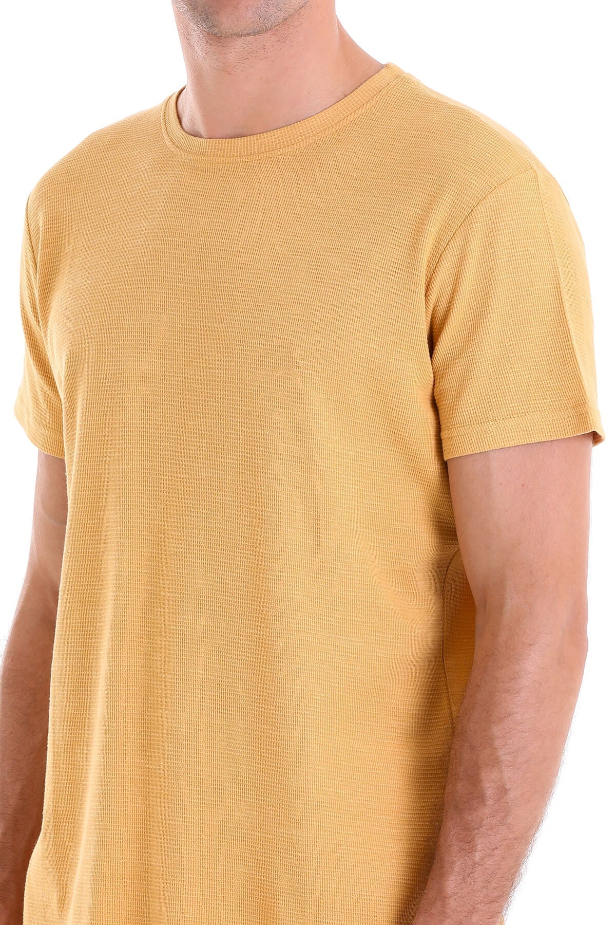 Regular Fit Mustard Cotton Crew Neck T-Shirt - SAYKI