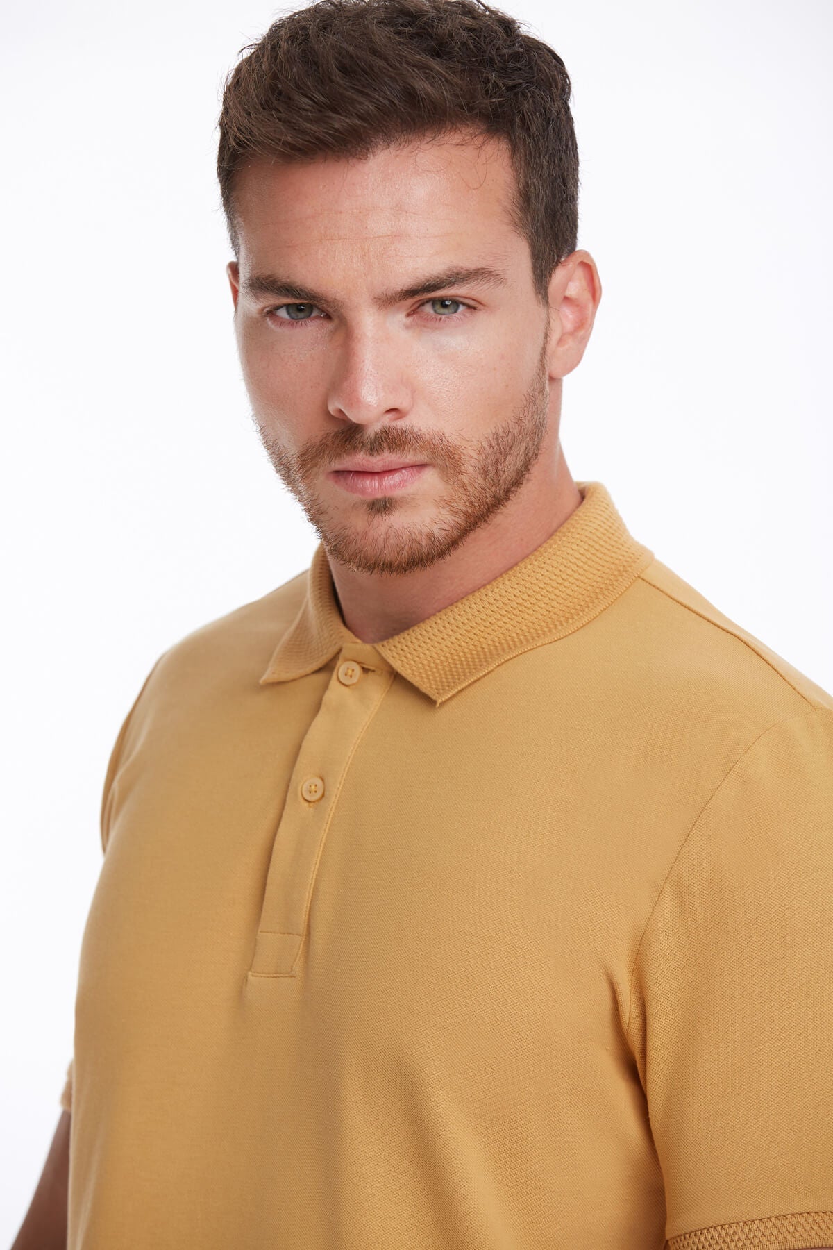 Regular Fit Mustard Cotton Polo T-Shirt - SAYKI