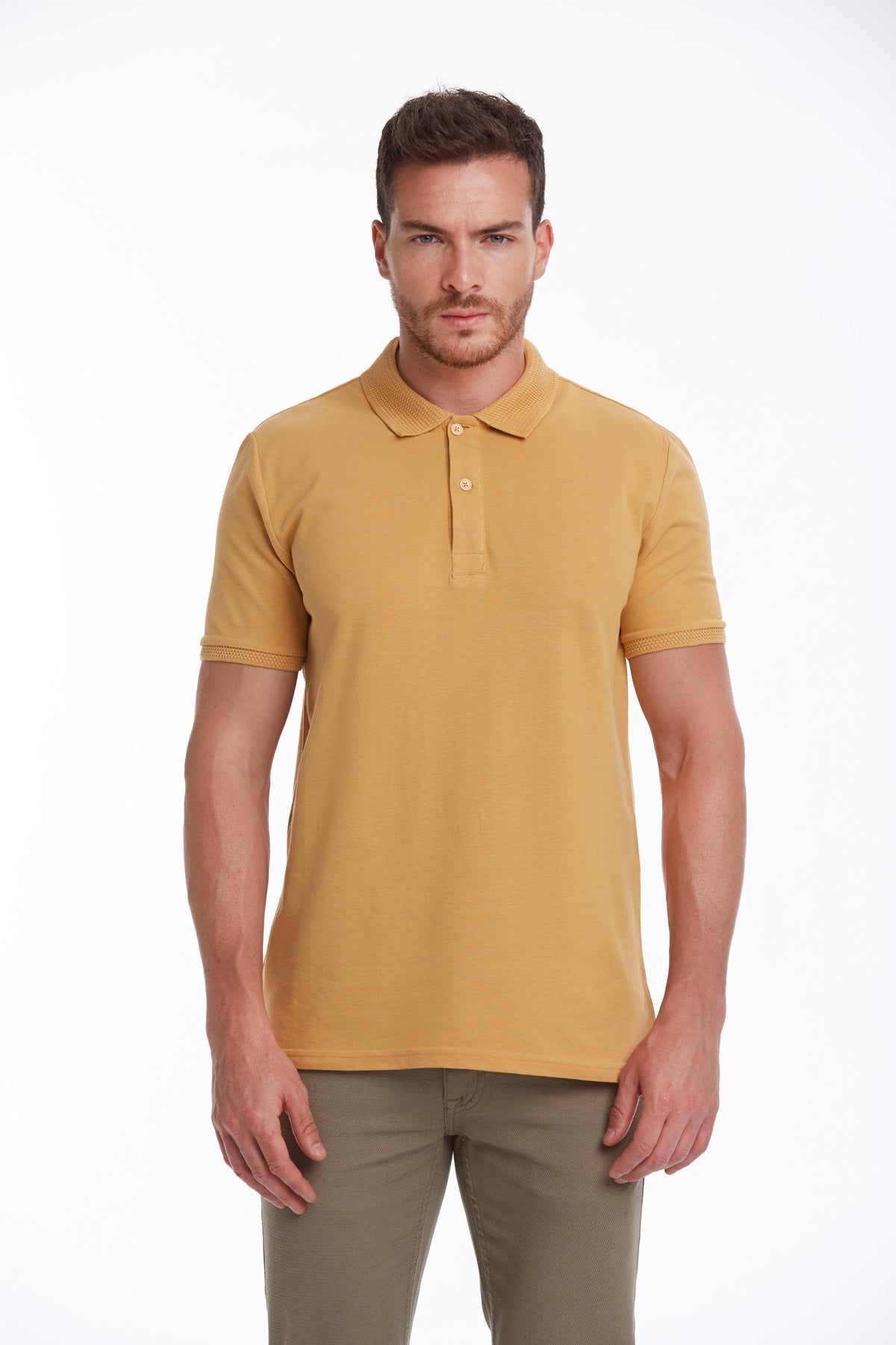 Regular Fit Mustard Cotton Polo T-Shirt - SAYKI