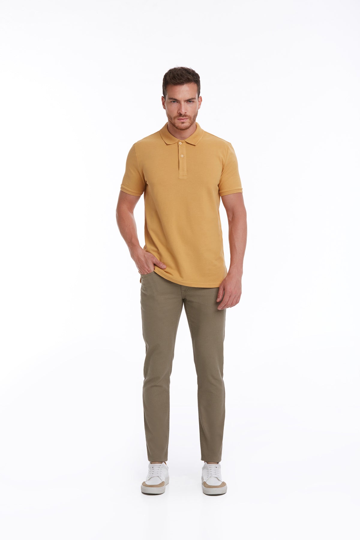 Regular Fit Mustard Cotton Polo T-Shirt - SAYKI