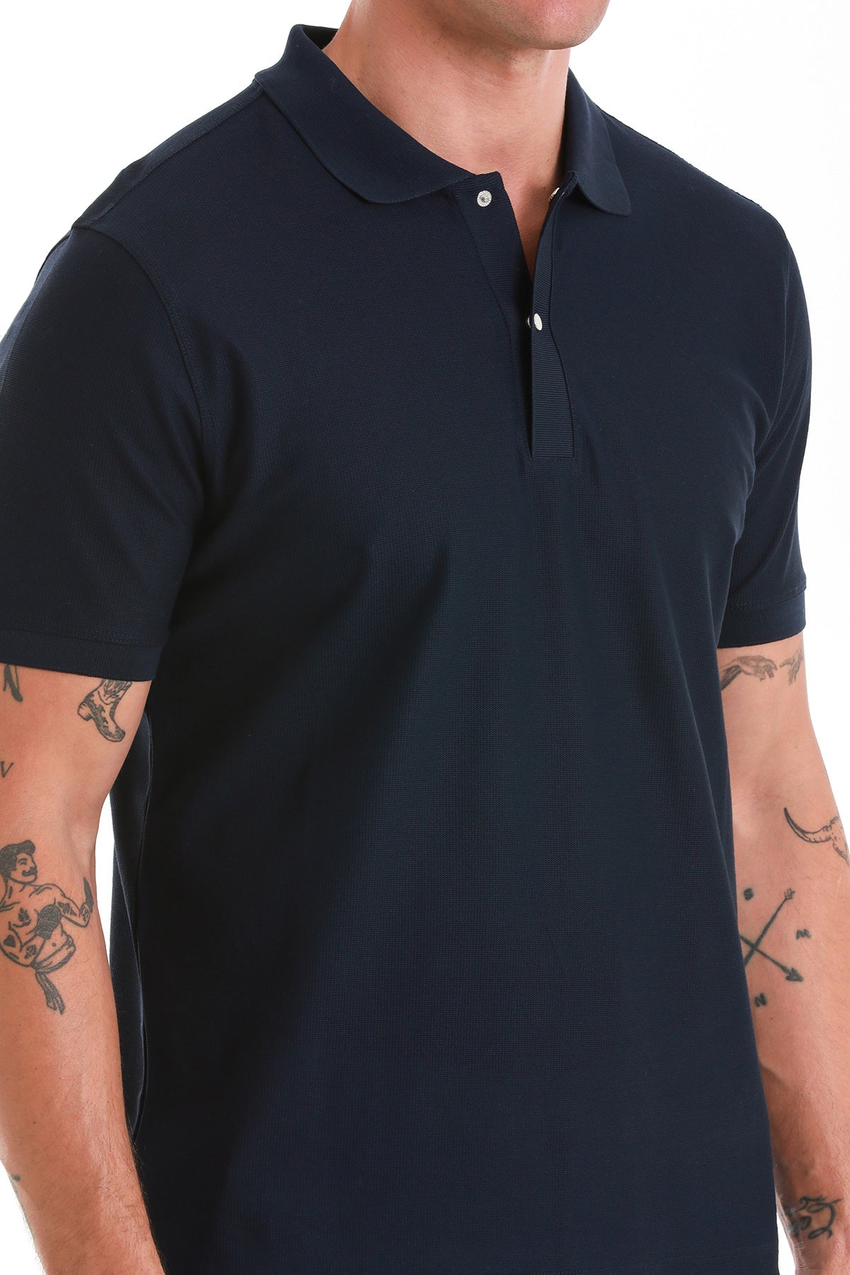 Regular Fit Navy 100% Cotton Mercerized Polo T-Shirt - SAYKI