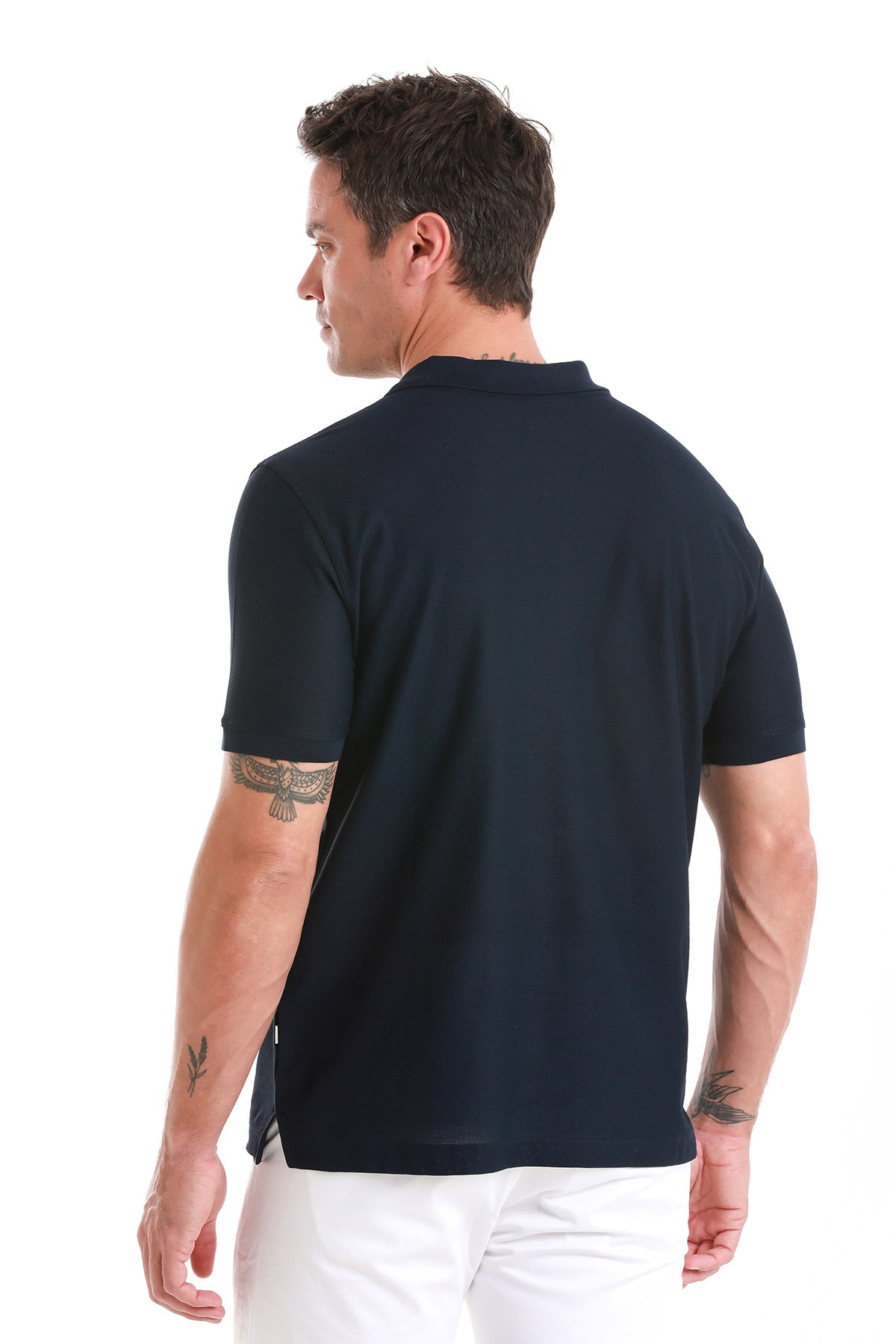 Regular Fit Navy 100% Cotton Mercerized Polo T-Shirt - SAYKI