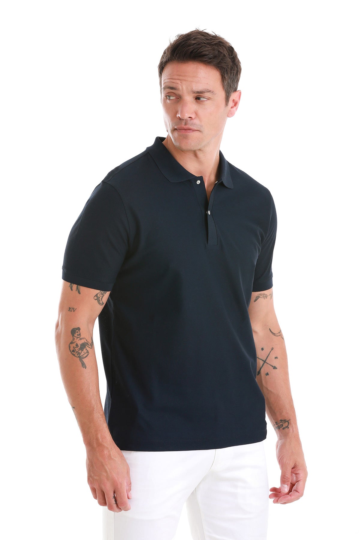 Regular Fit Navy 100% Cotton Mercerized Polo T-Shirt - SAYKI
