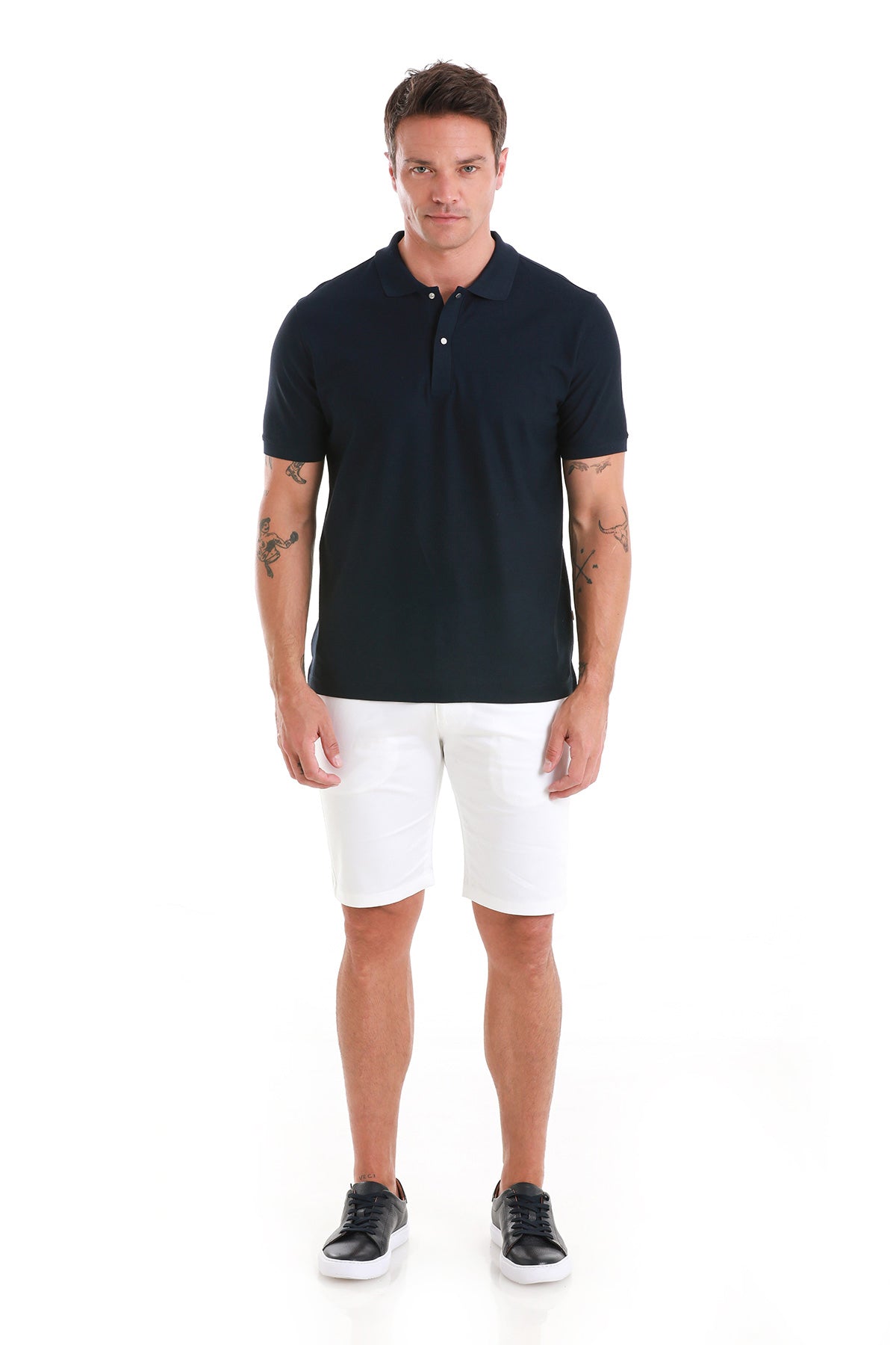 Regular Fit Navy 100% Cotton Mercerized Polo T-Shirt - SAYKI