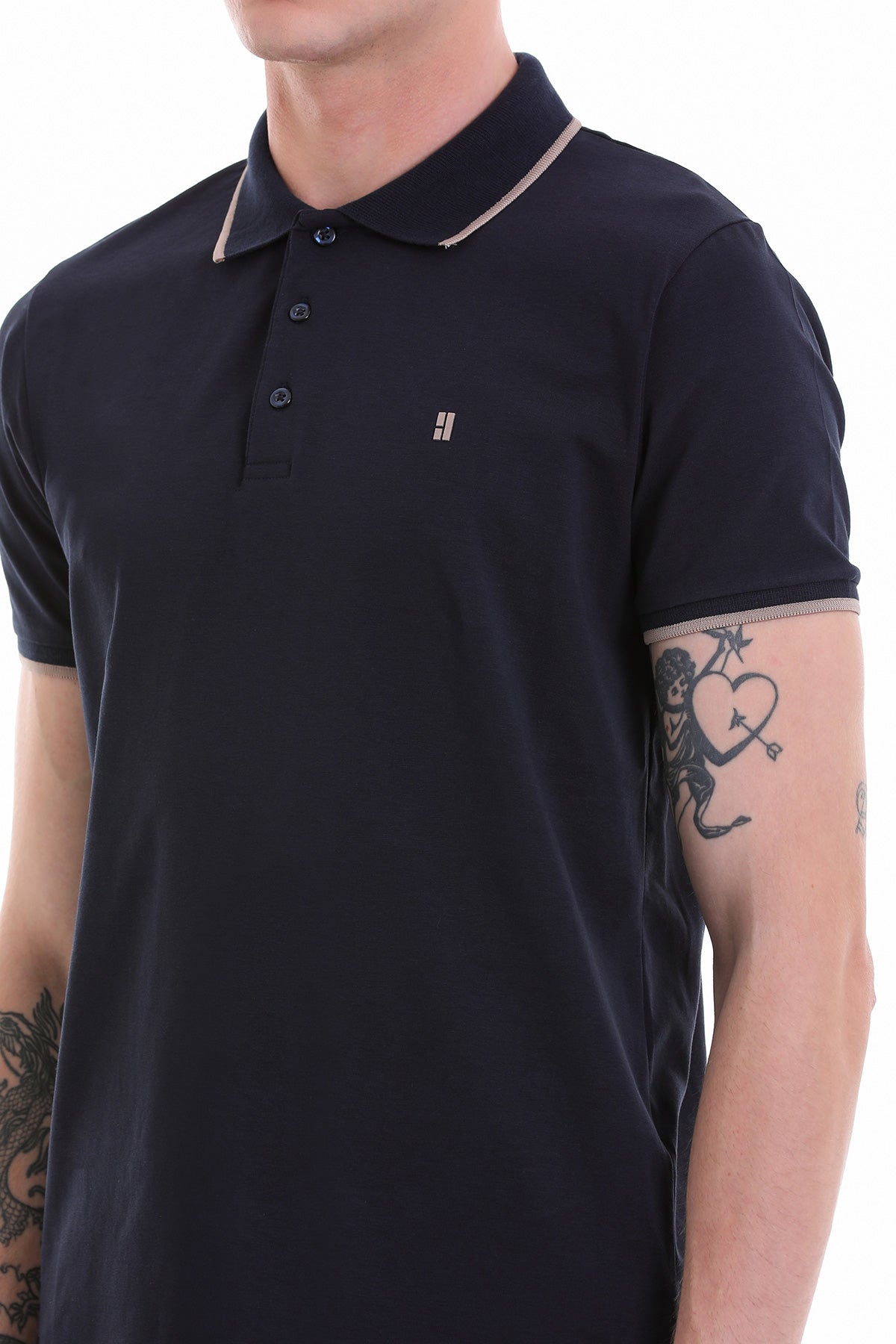 Regular Fit Navy 100% Cotton Polo T-Shirt - SAYKI