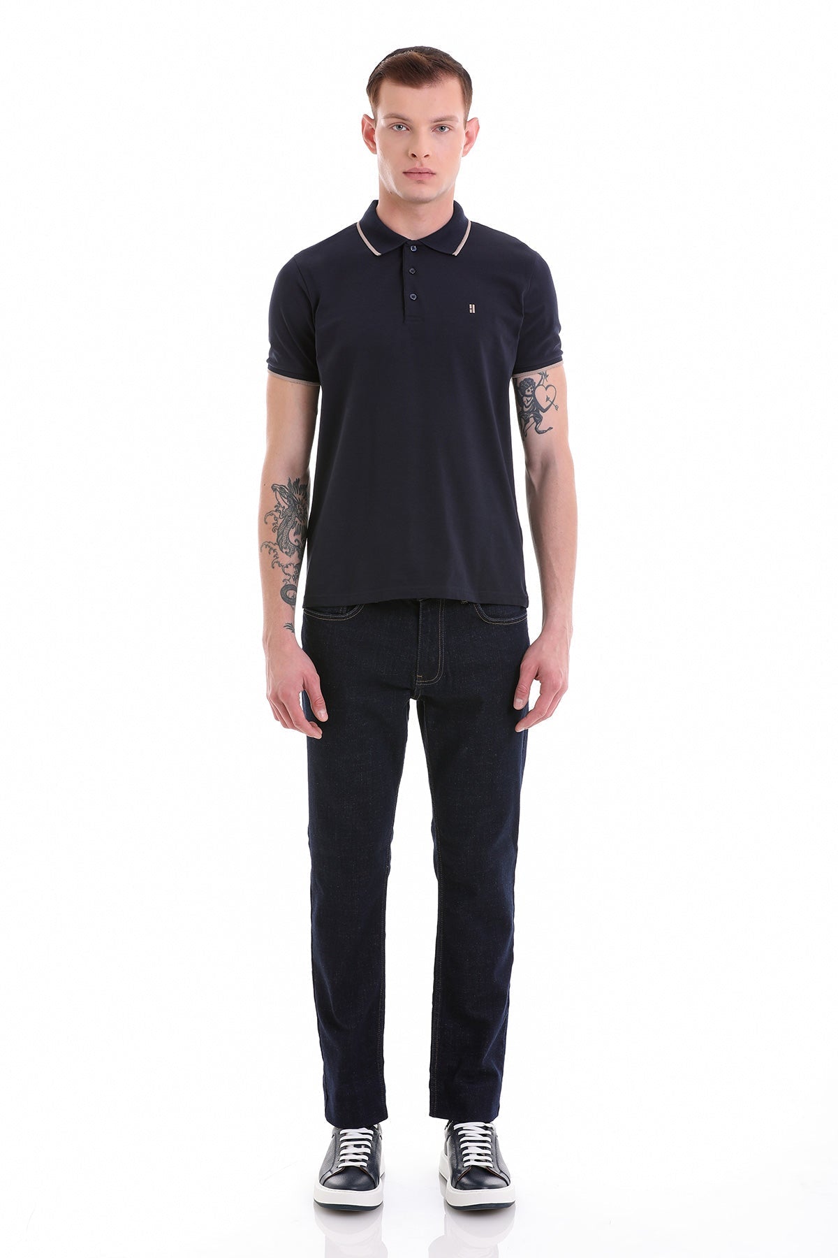 Regular Fit Navy 100% Cotton Polo T-Shirt - SAYKI