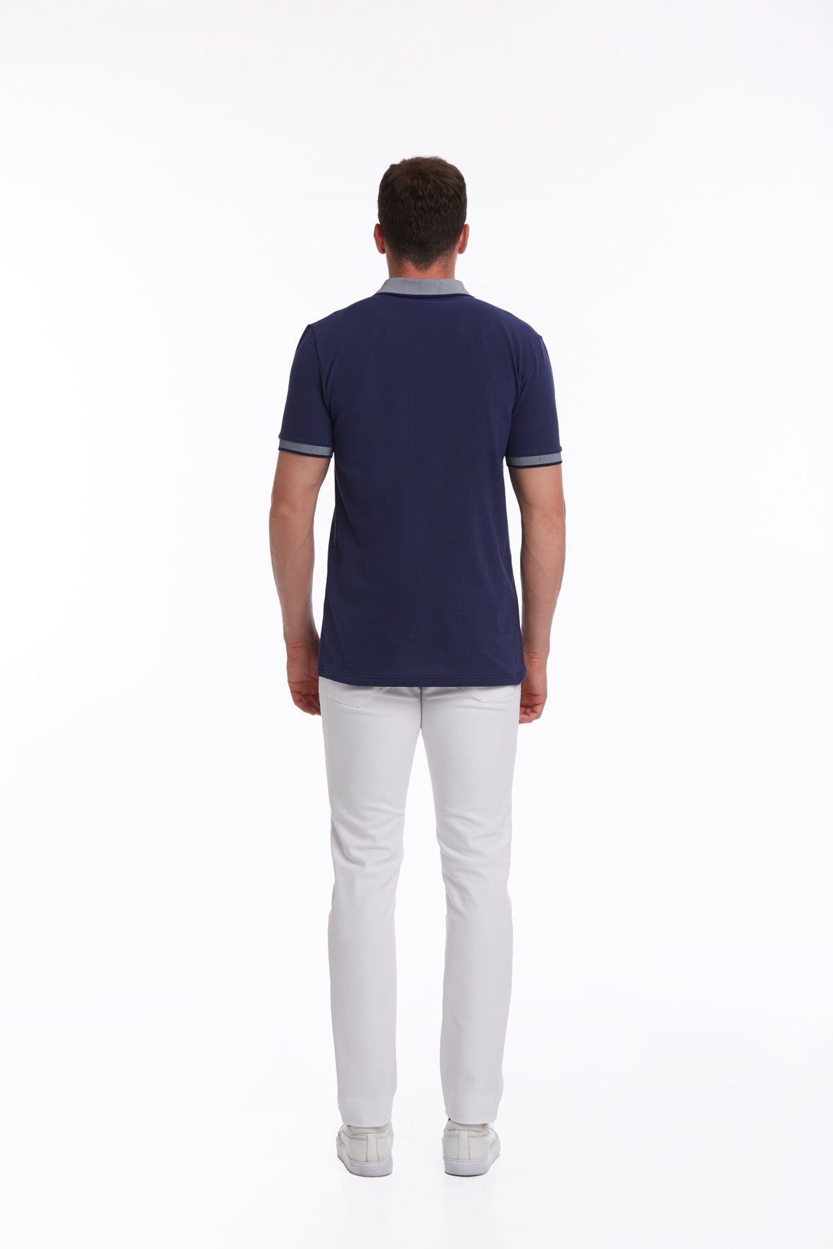Regular Fit Navy Basic 100% Cotton Polo T-Shirt - SAYKI