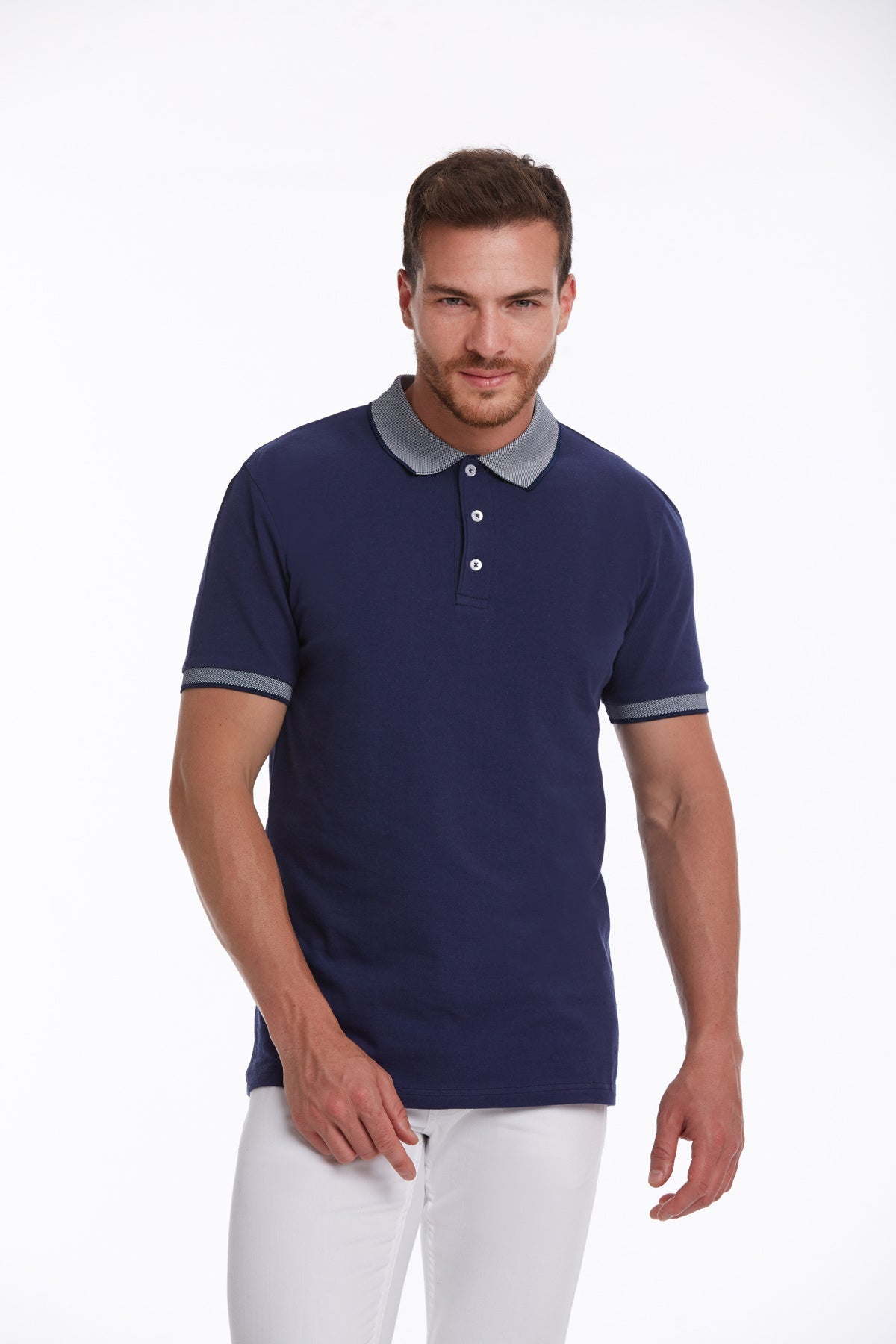 Regular Fit Navy Basic 100% Cotton Polo T-Shirt - SAYKI