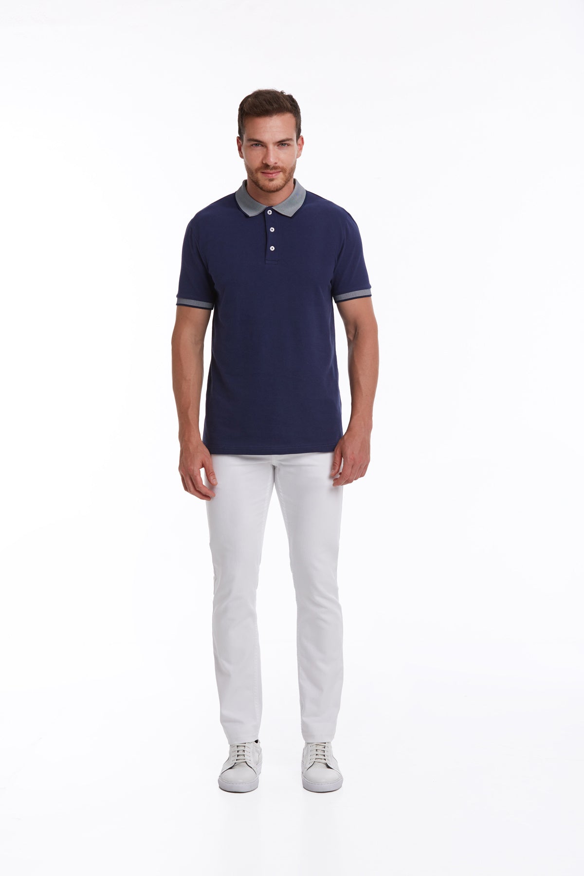 Regular Fit Navy Basic 100% Cotton Polo T-Shirt - SAYKI