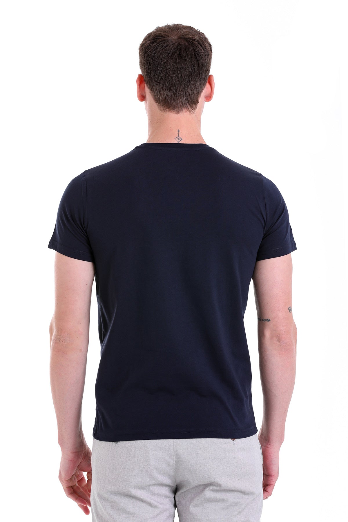 Regular Fit Navy Basic Cotton Crew Neck T-Shirt - SAYKI