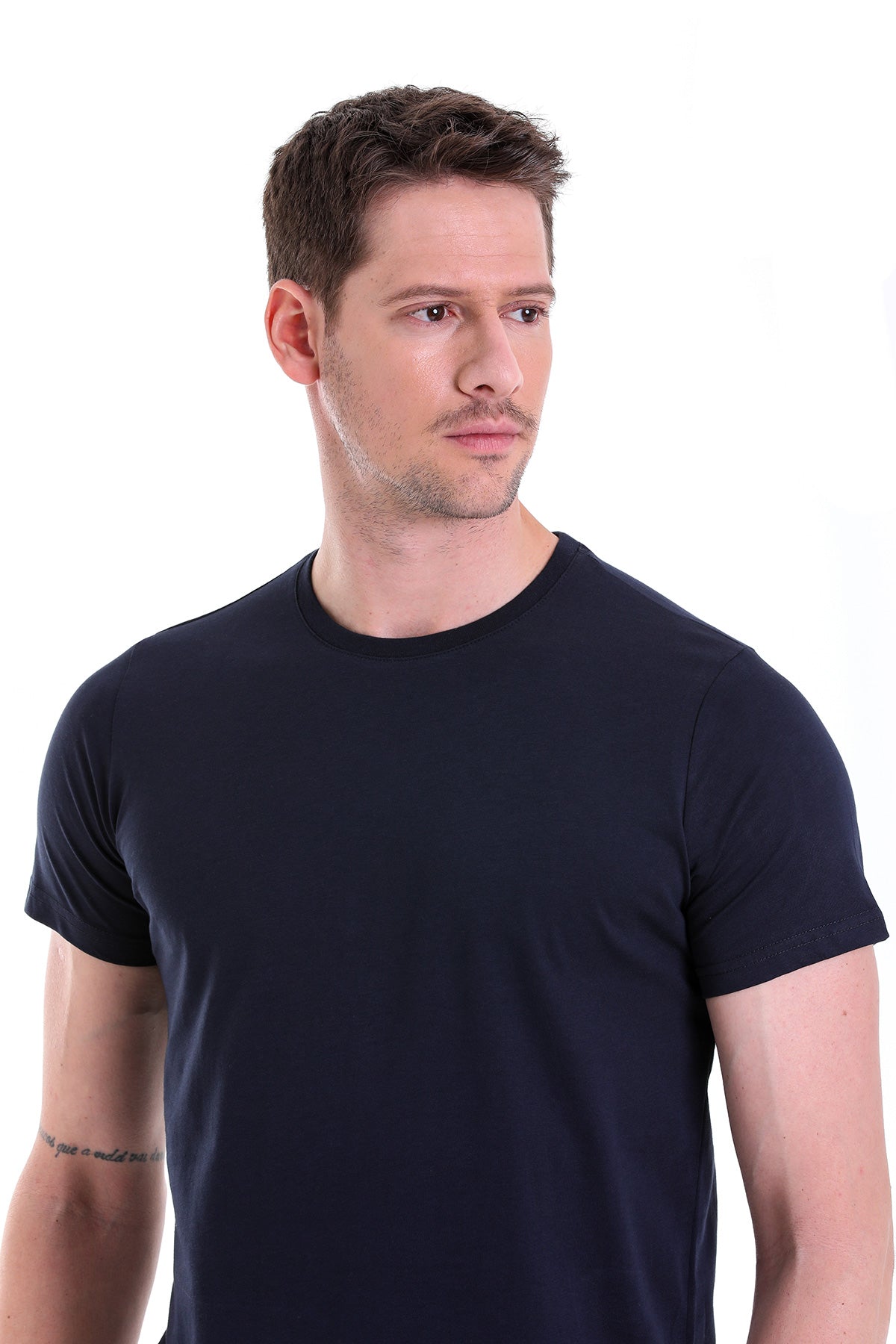 Regular Fit Navy Basic Cotton Crew Neck T-Shirt - SAYKI