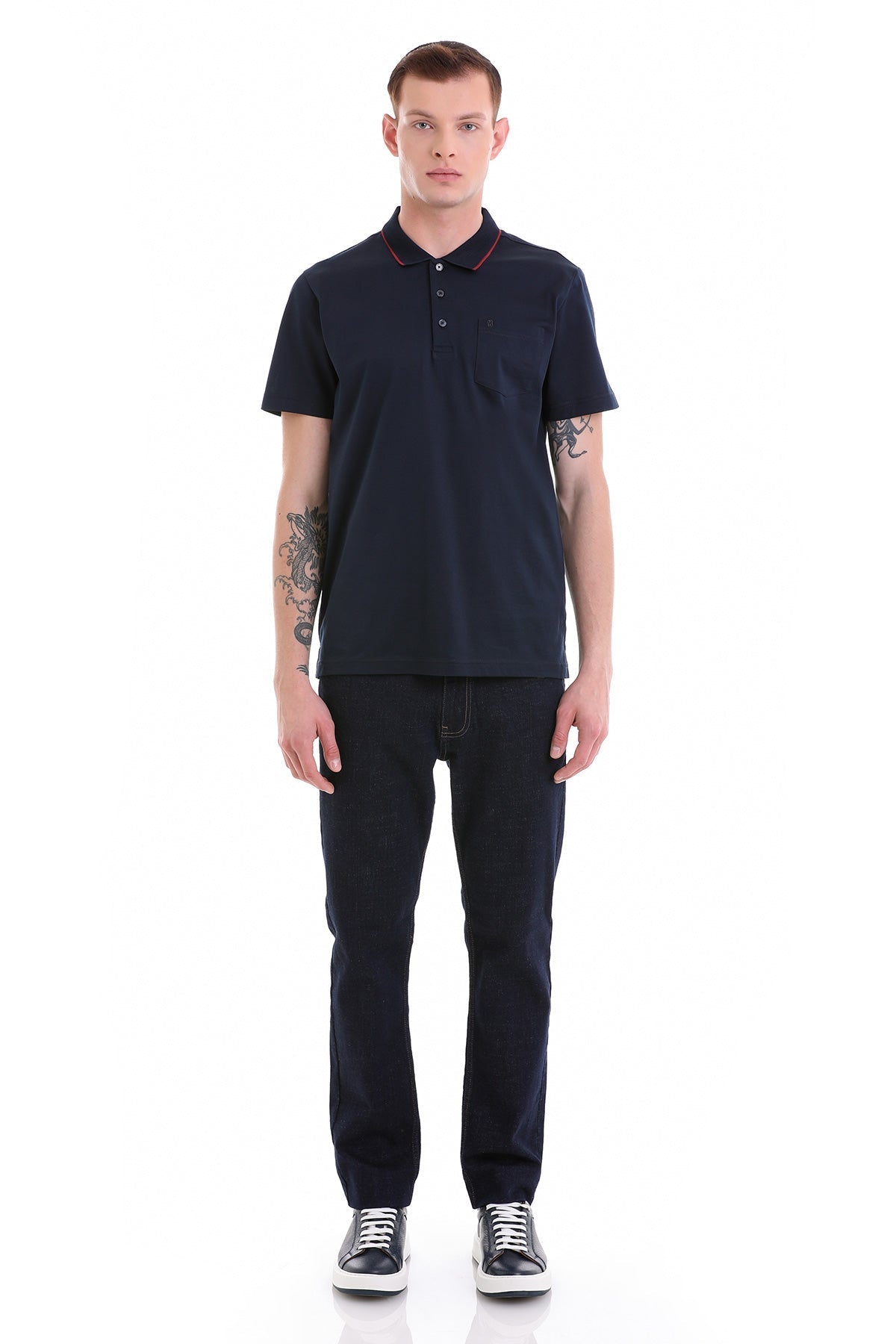 Regular Fit Navy Basic Cotton Polo T-Shirt - SAYKI