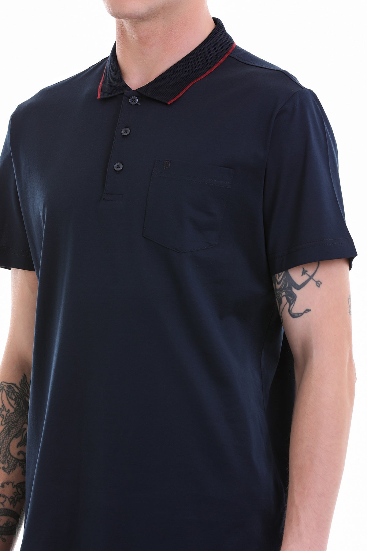 Regular Fit Navy Basic Cotton Polo T-Shirt - SAYKI