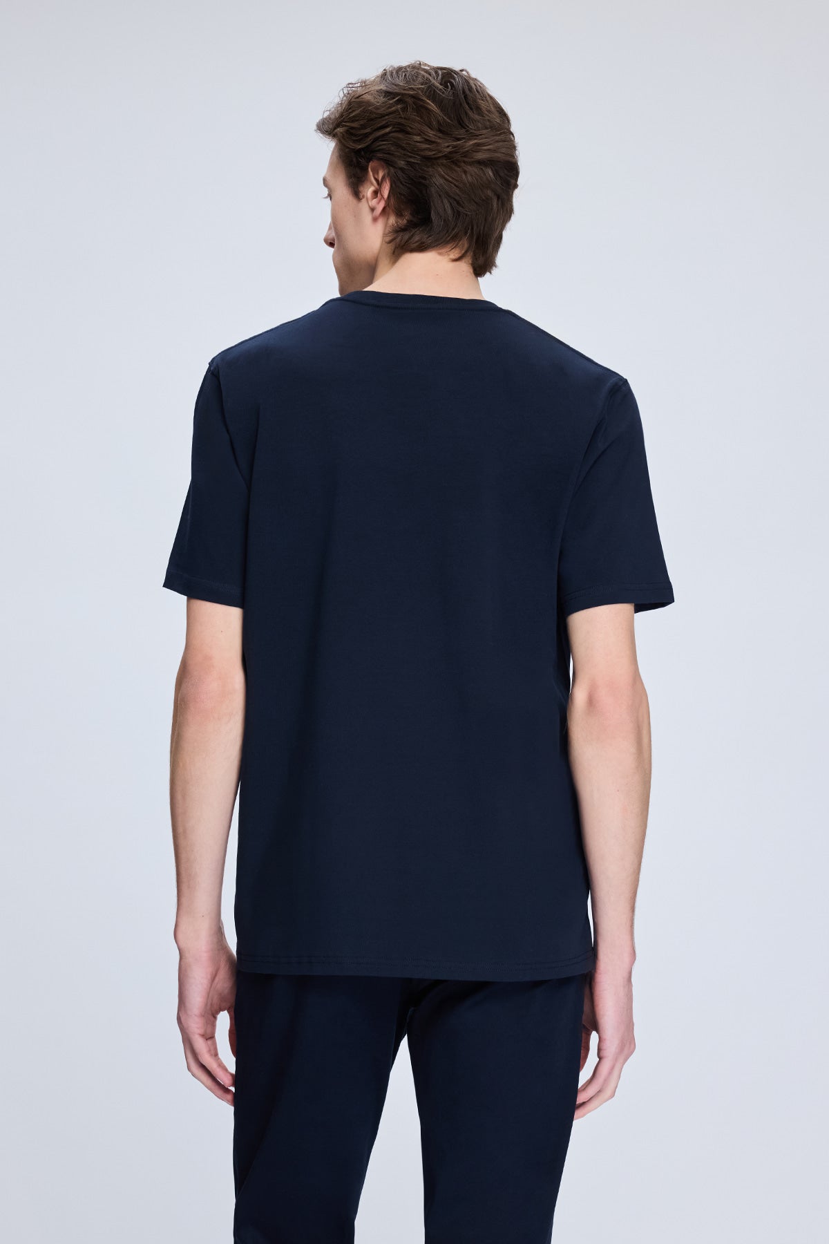 Regular Fit Navy Cotton Blend Crewneck T-Shirt - SAYKI